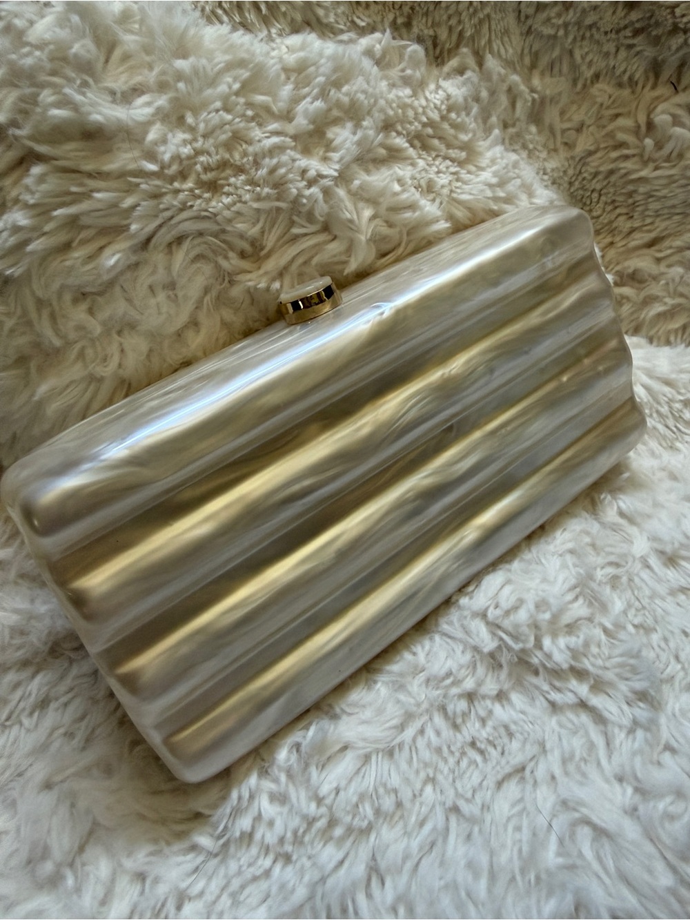 Pearlescent White Acrylic Box Clutch - Elegant Evening Bag